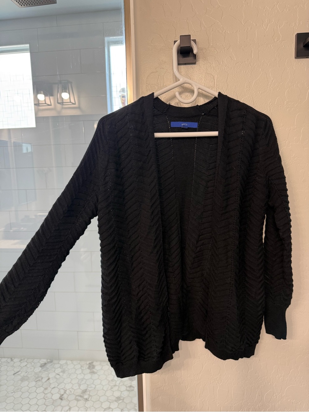 Apt. 9 Black Open-Front Textured Cable Cardigan
